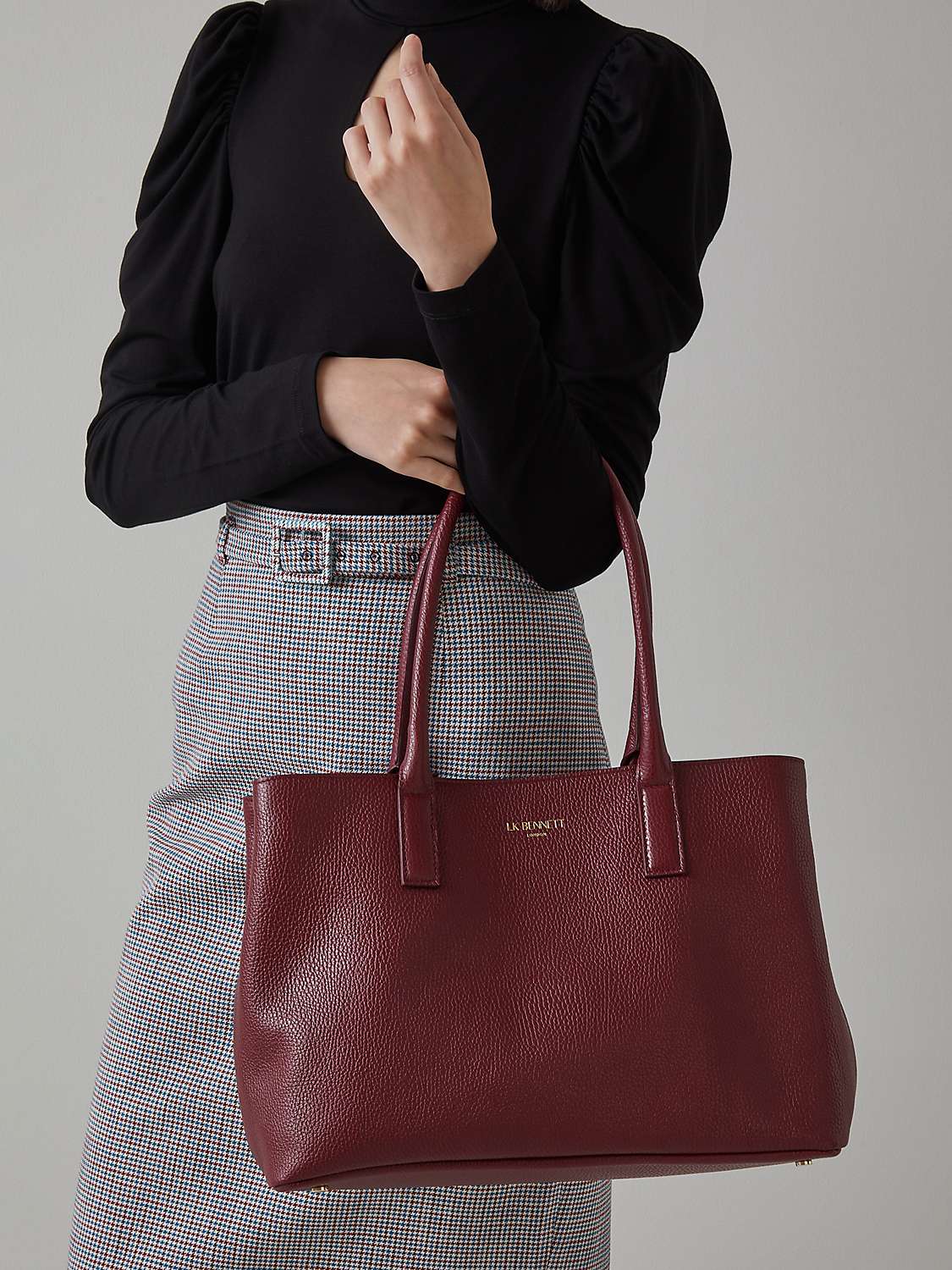 L.K.Bennett Lilian Leather Tote Bag, Burgundy at John Lewis & Partners