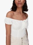 Whistles Off Shoulder Tie Front Linen Top, Ivory