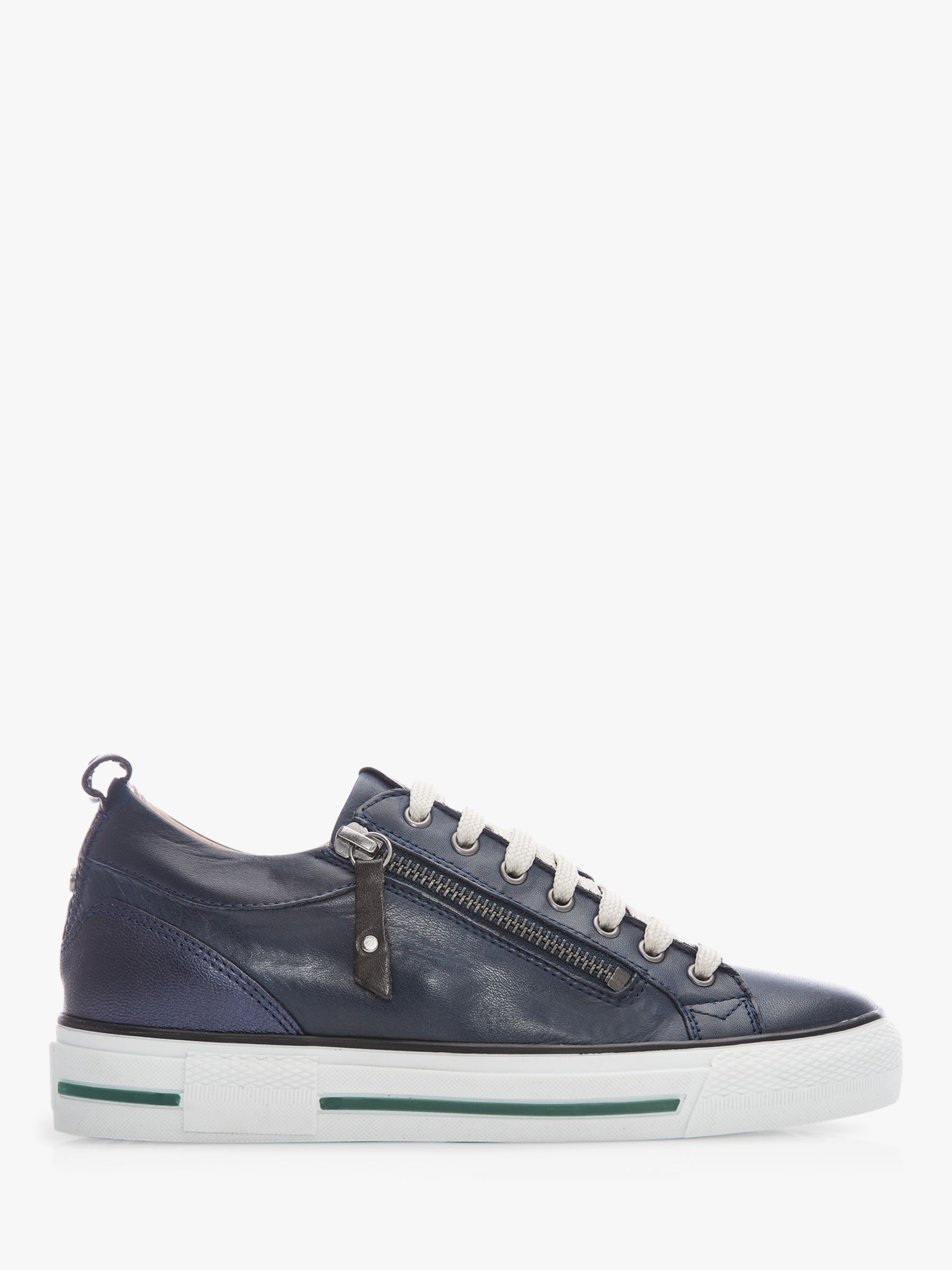 Moda in Pelle Brayleigh Leather Zip Up Trainers, Navy at John Lewis ...