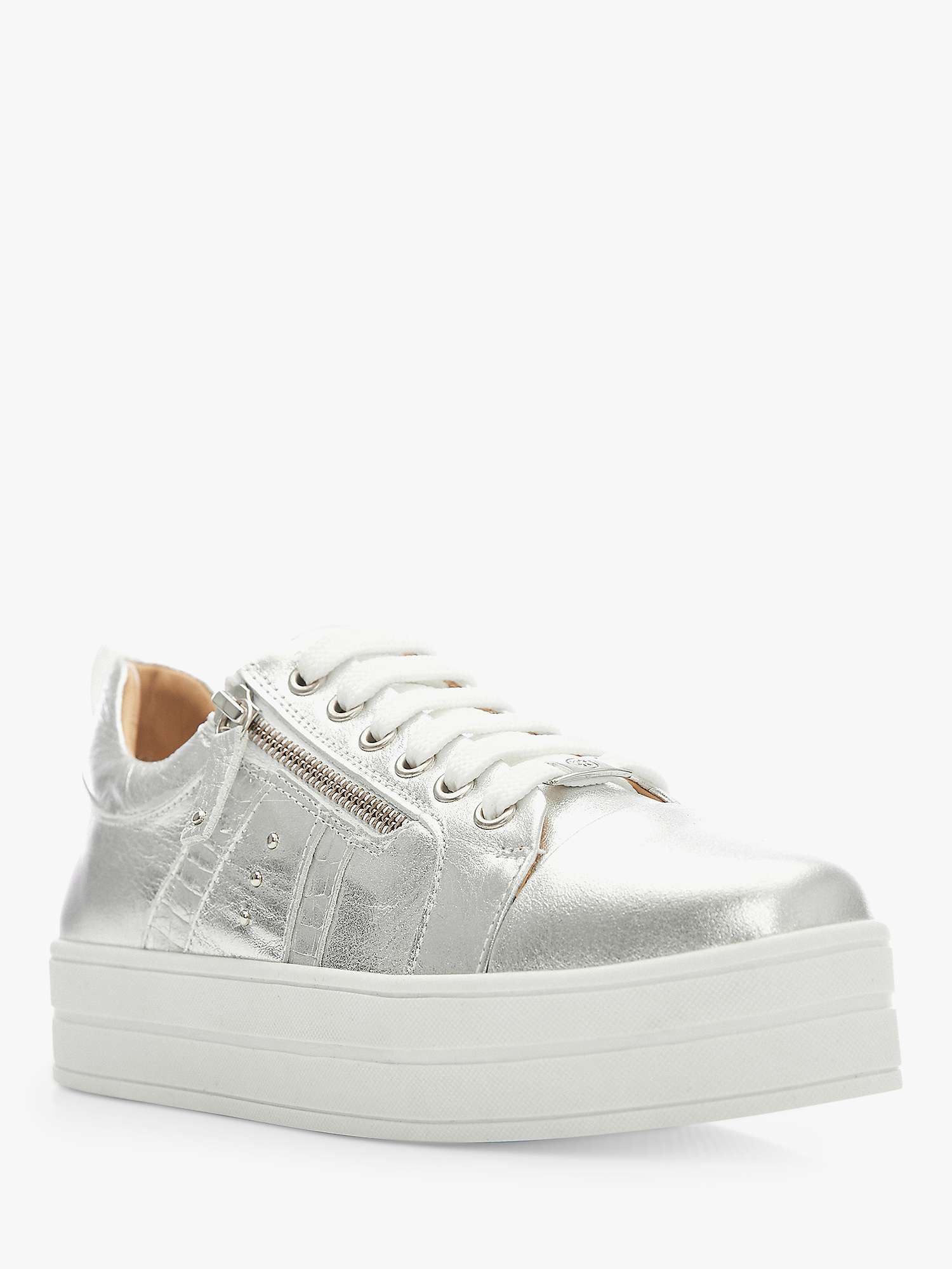 Moda in Pelle Arella Flatform Leather Trainers, Silver at John Lewis ...