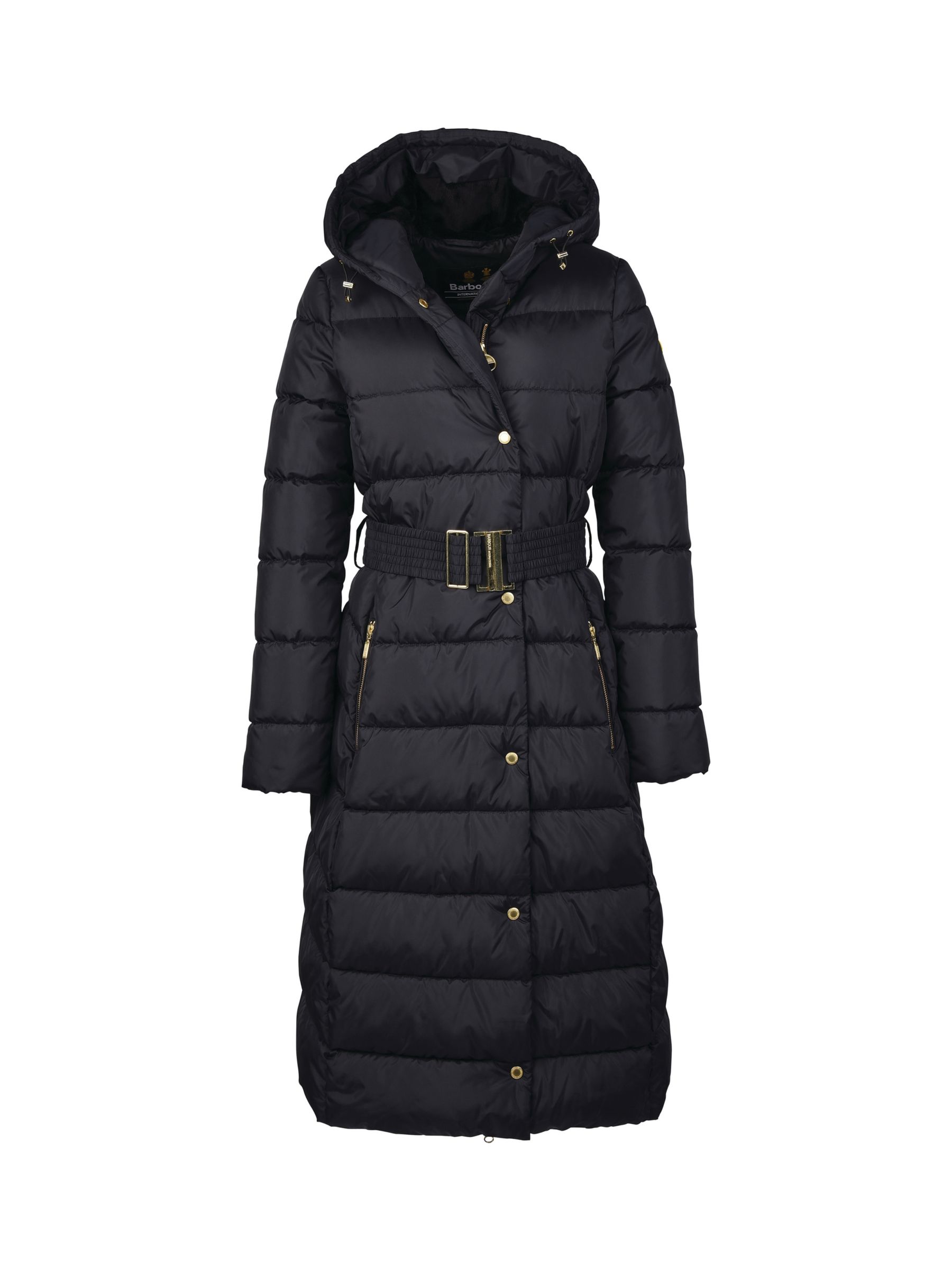 Barbour International Track Line Long Quilted Hooded Coat, Black at ...