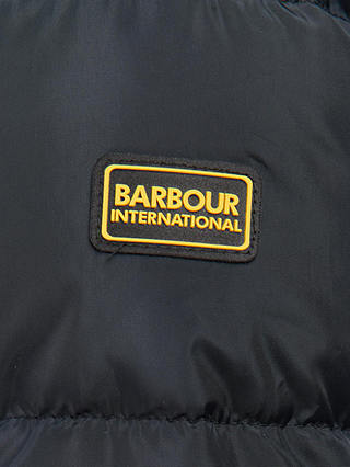 Barbour International Track Line Long Quilted Hooded Coat, Black