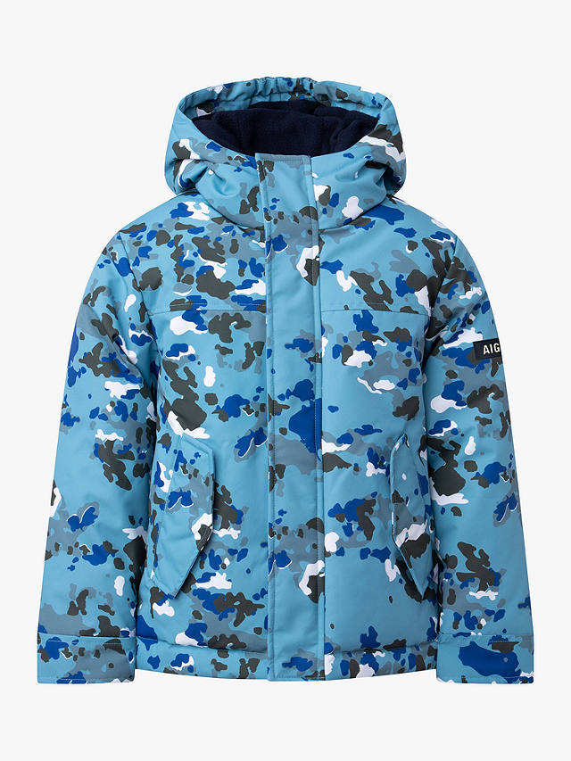 Aigle Kids' Abstract Camouflage Waterproof Parka Coat, Blue