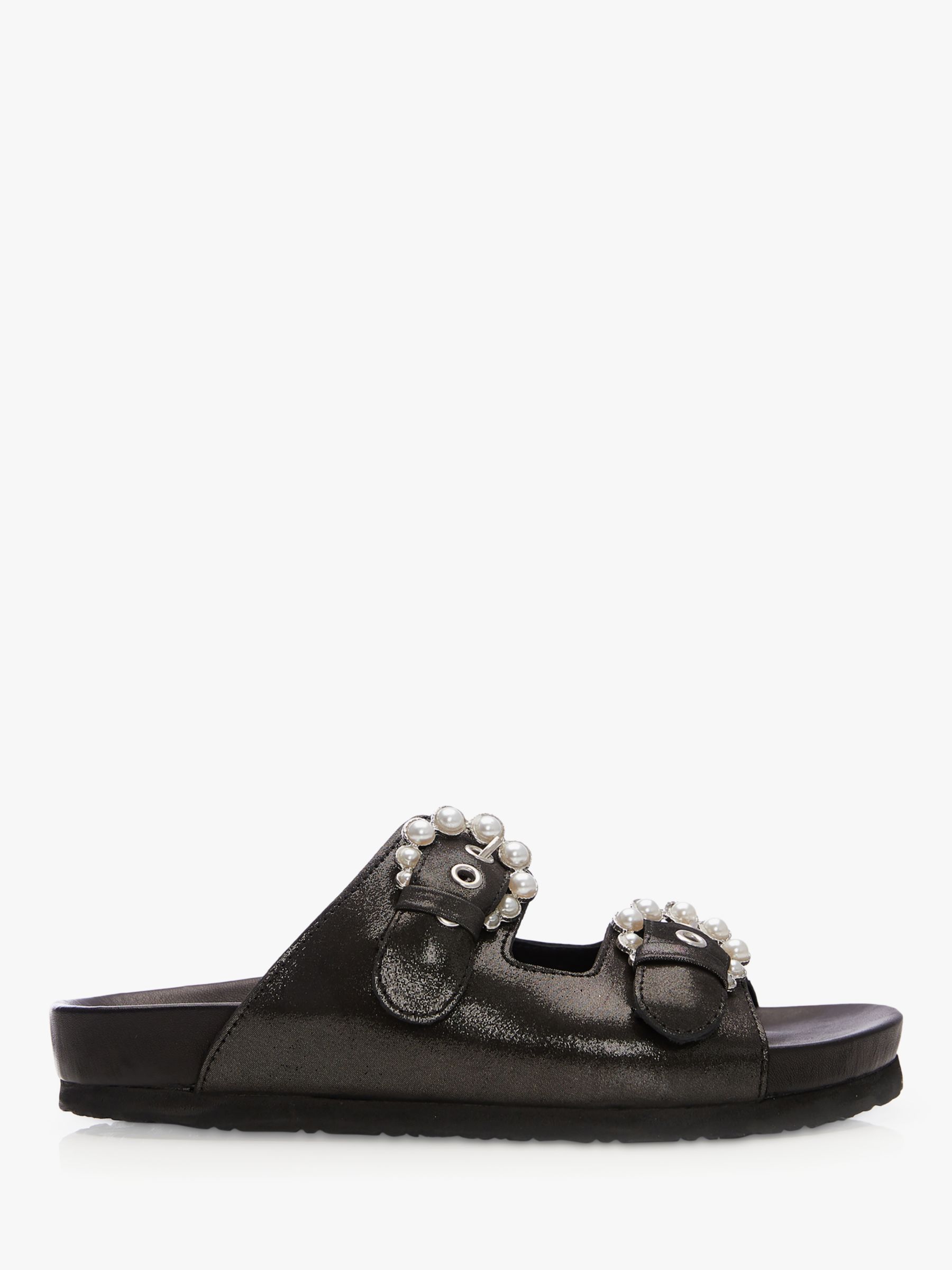 Moda in Pelle Opaal Faux Pearl Slider Sandals, Metallic Black at John ...