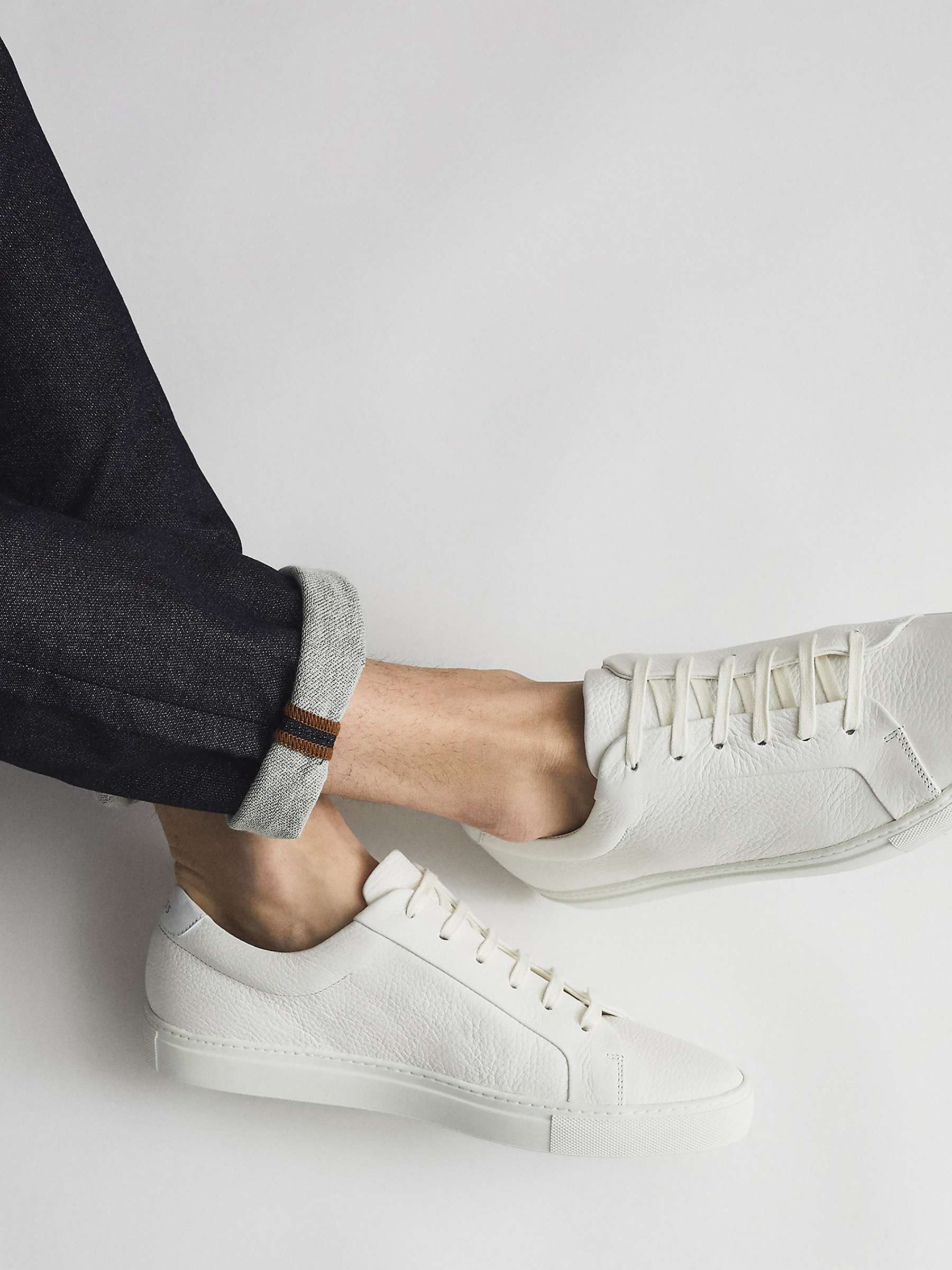 Reiss Luca Leather Low Top Lace Up Trainers, White, White at John Lewis ...