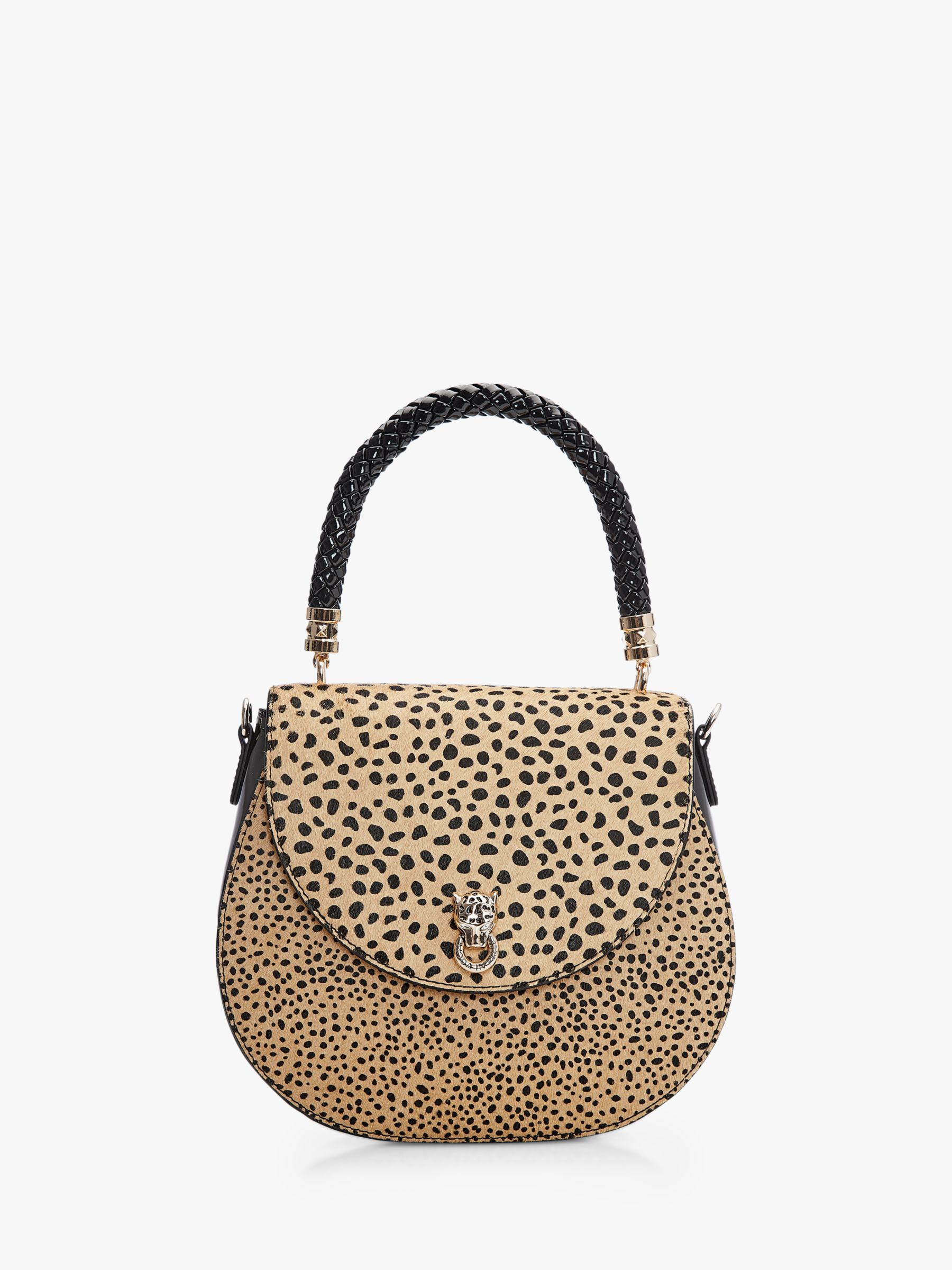 Moda in Pelle Mellbag Leopard Print Plaited Handle Grab Bag, Black at ...
