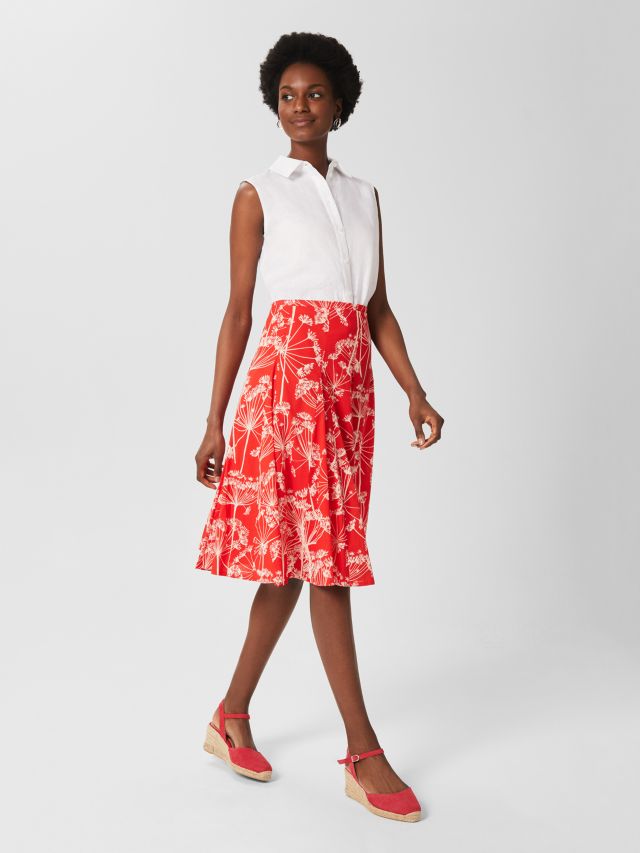 Hobbs Melina Floral Print Skirt, Coral Red, 6