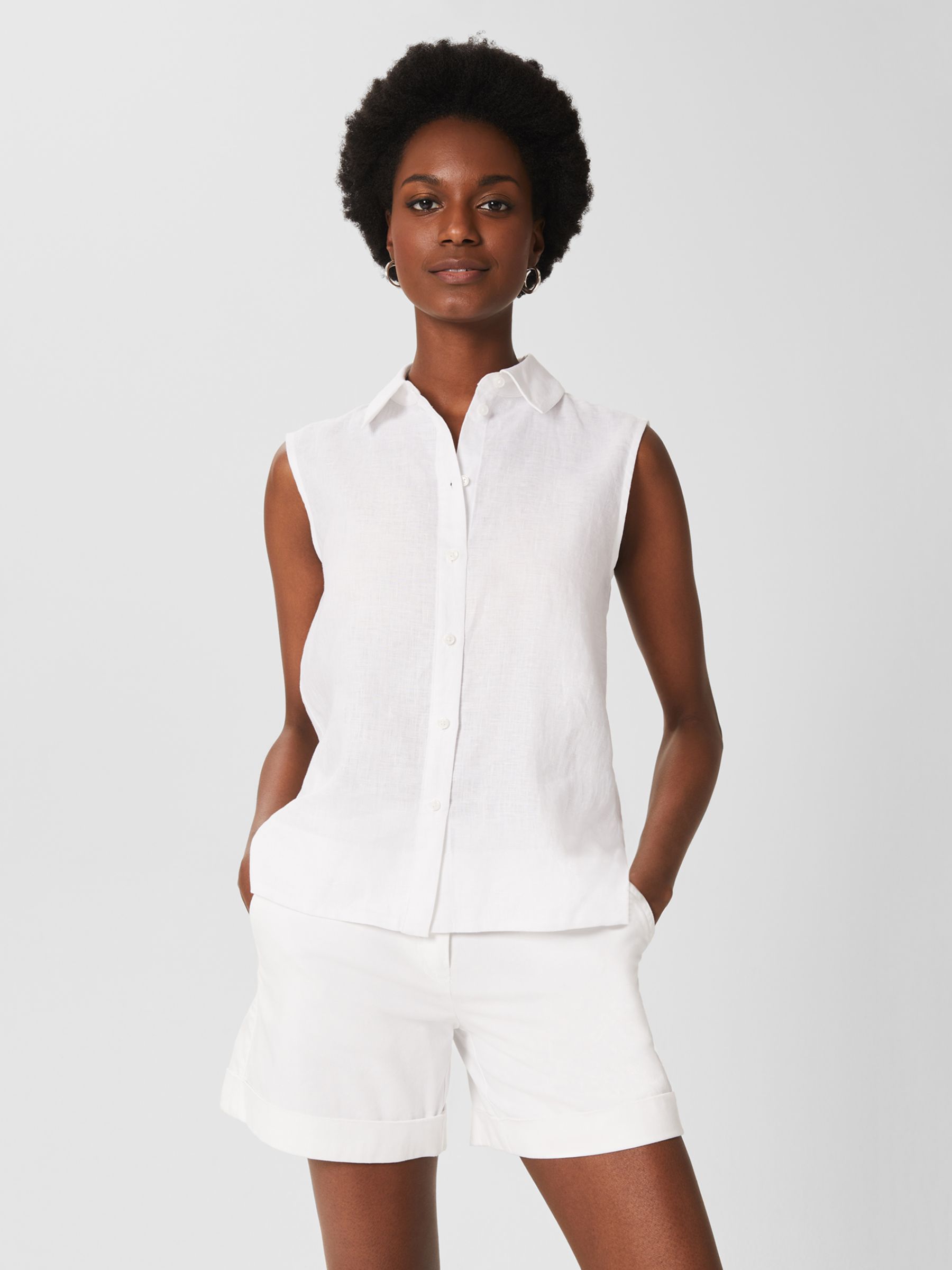 Hobbs Salem Sleeveless Linen Shirt, White, 6