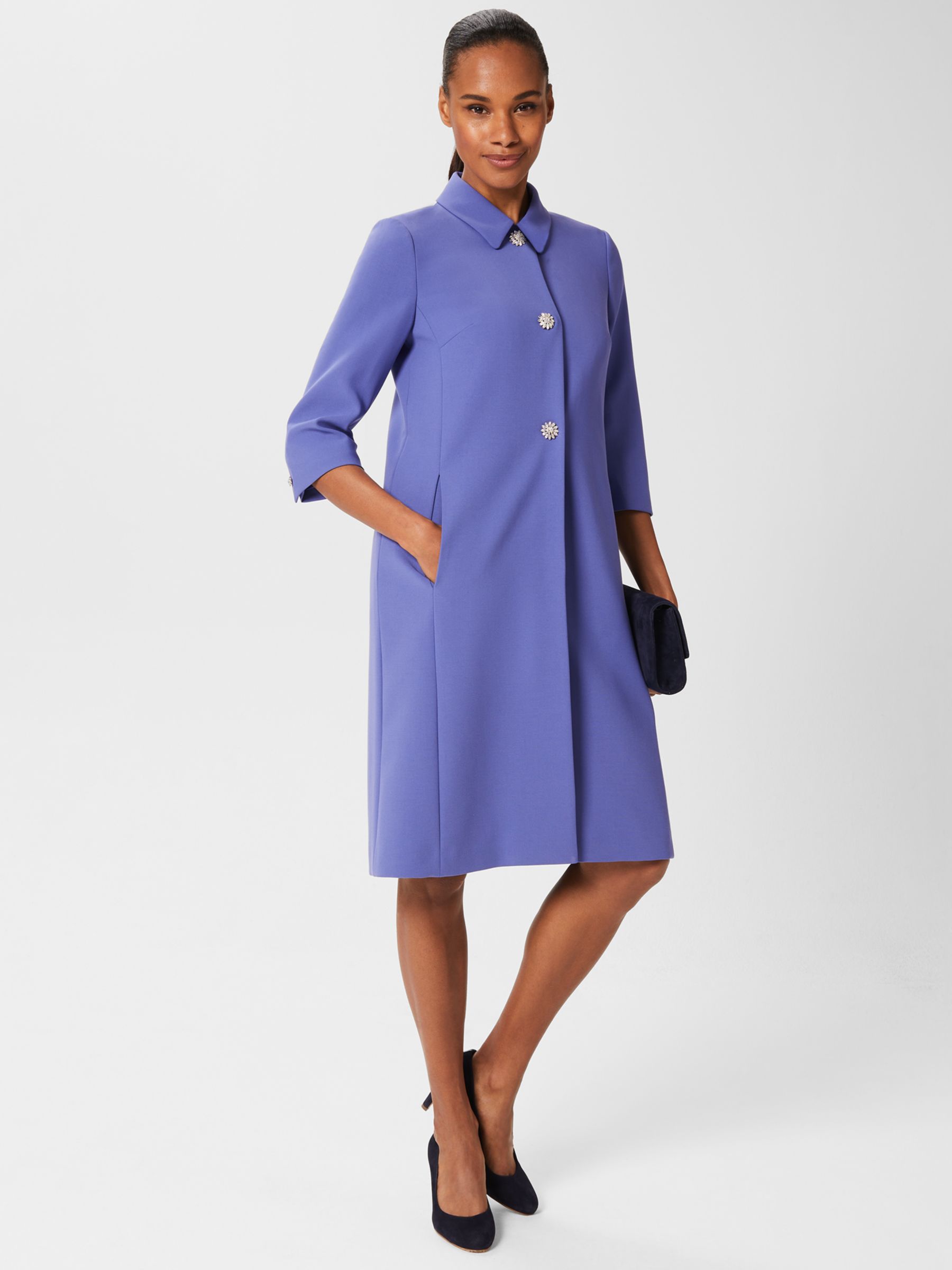 Hobbs Henriella Knee Length Coat, Blue at John Lewis & Partners