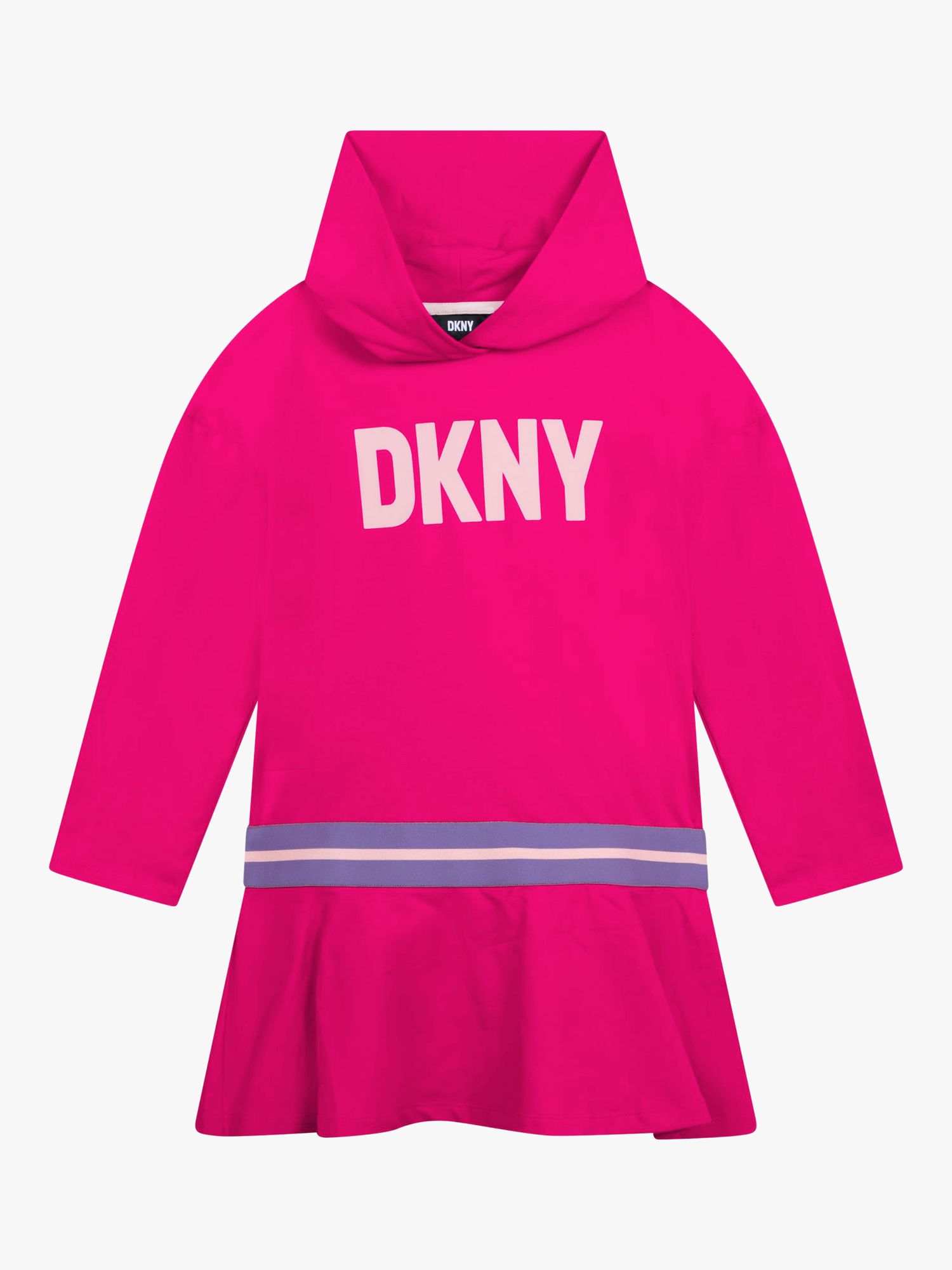 DKNY Kids' Logo Hooded Dress, Bright Pink, 14 years