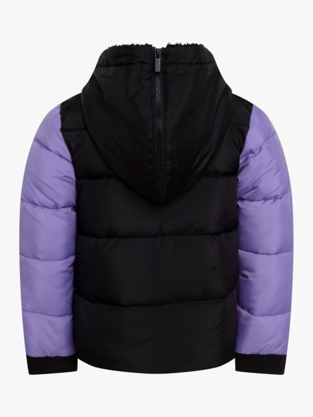 DKNY Kids' Colourblock Hooded Puffer Jacket, Bright Pink/Purple, 4
