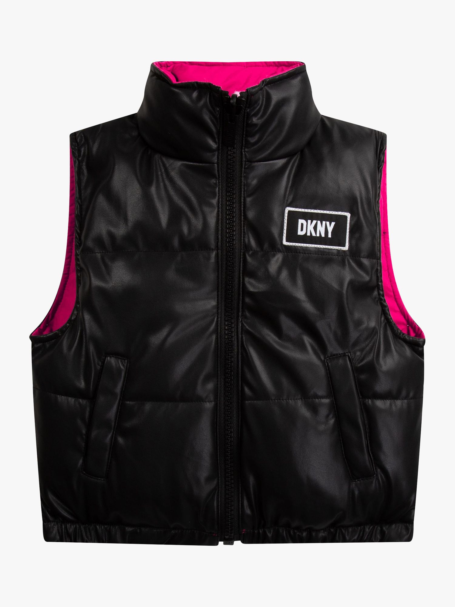 DKNY Kids' Reversible Puffer Gilet, Black/Pink, 4 years