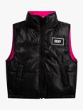 DKNY Kids' Reversible Puffer Gilet, Black/Pink