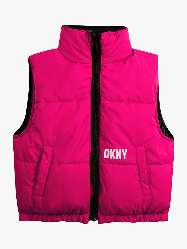DKNY Kids' Reversible Puffer Gilet, Black/Pink
