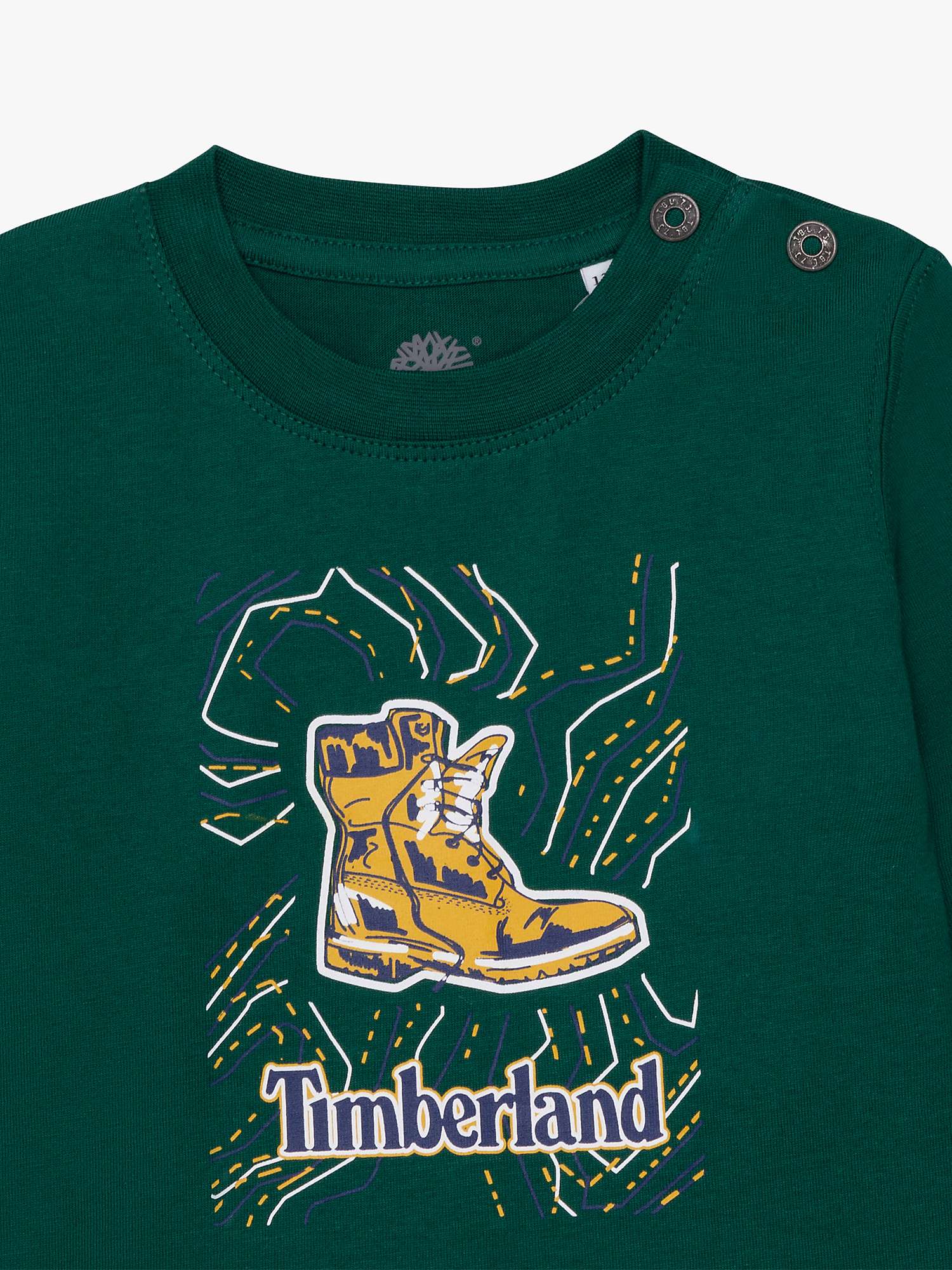 Buy Timberland Baby Yellow Boots Print Organic Cotton Long Sleeved T-Shirt, Dark Green Online at johnlewis.com
