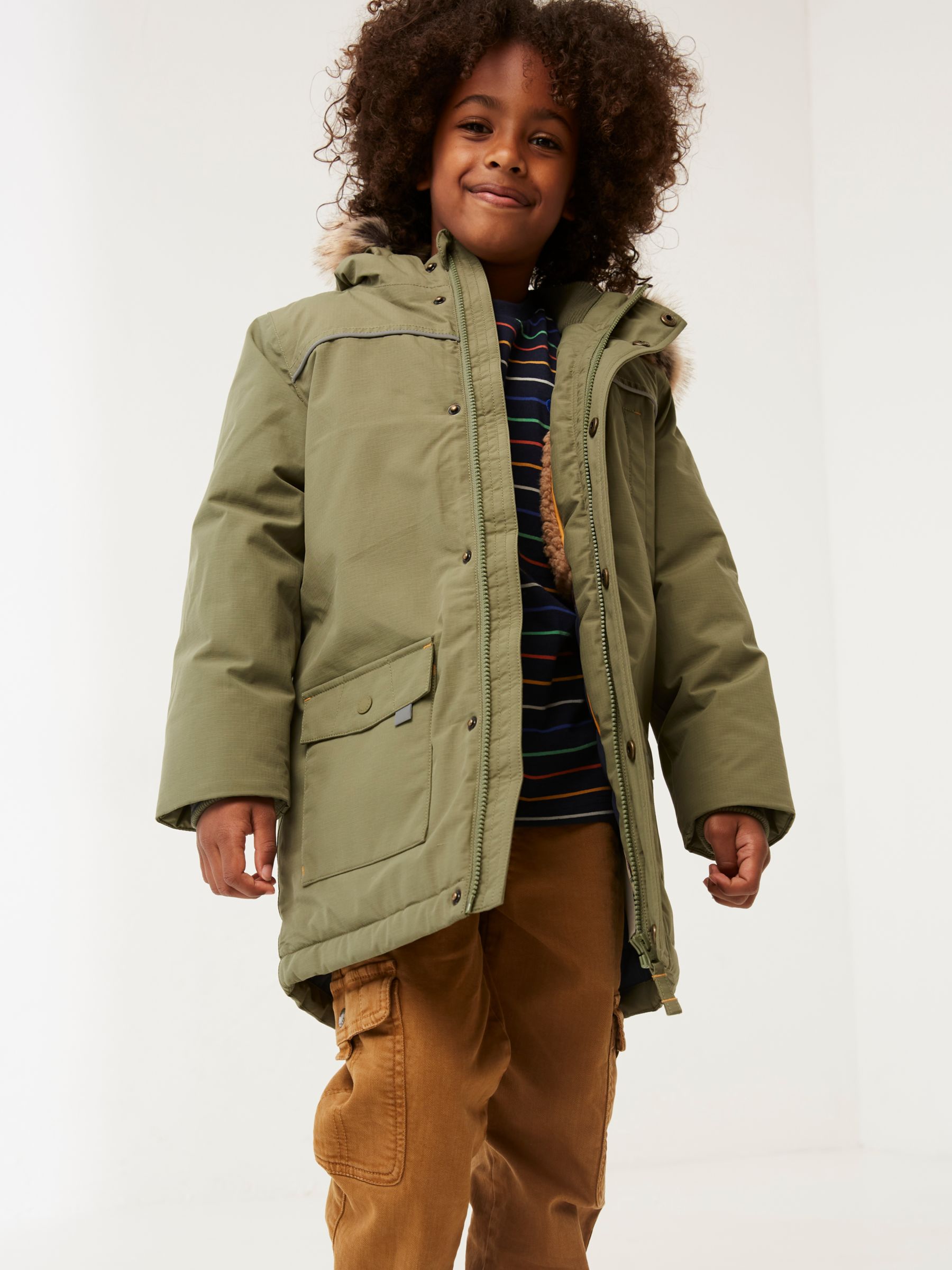 FatFace Kids' Addison Waterproof Parka Coat, Khaki at John Lewis & Partners