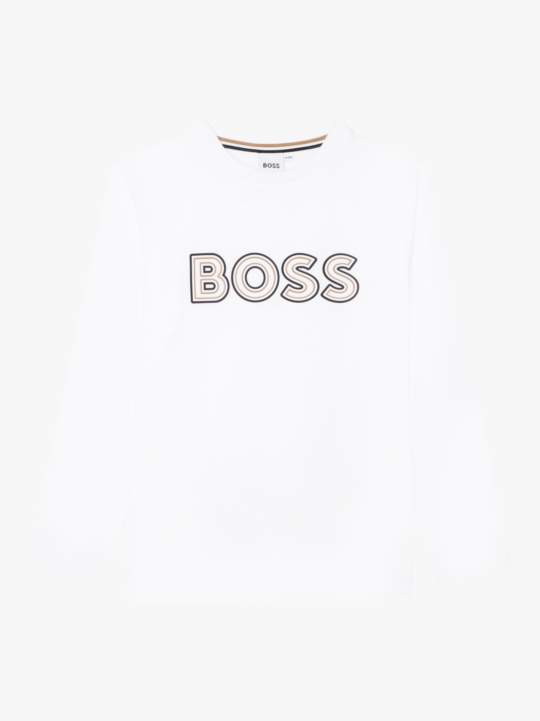 Legitim specifikation indebære HUGO BOSS Kids' Long Sleeved Logo Cotton T-Shirt, White, 4 years