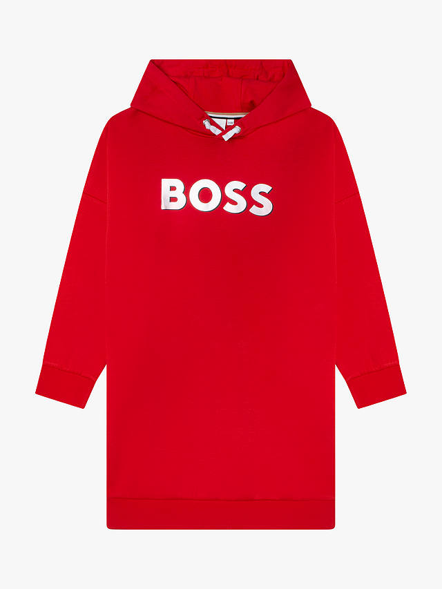 HUGO BOSS Kids' Logo Hooded Dress, Red Crimson
