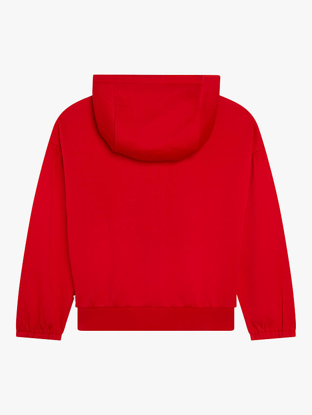 HUGO BOSS Kids' Embroidered Logo Hooded Cardigan, Red Crimson