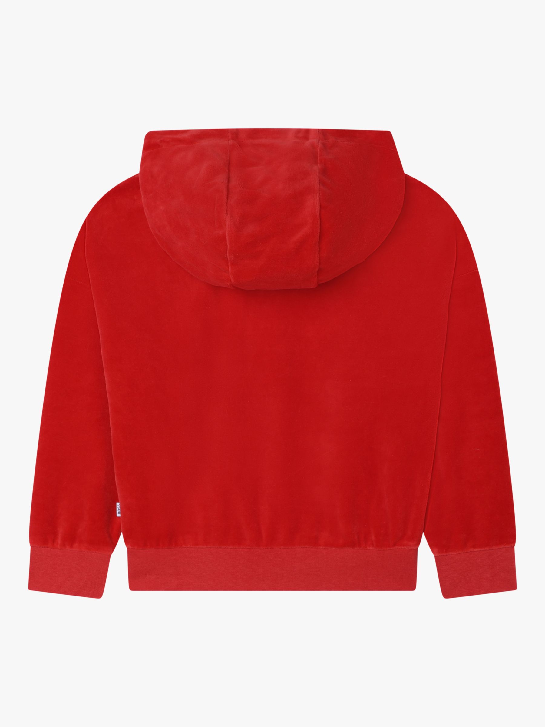 BOSS Kids' Embroidered Logo Velvet Hoodie, Red Crimson, 4 years