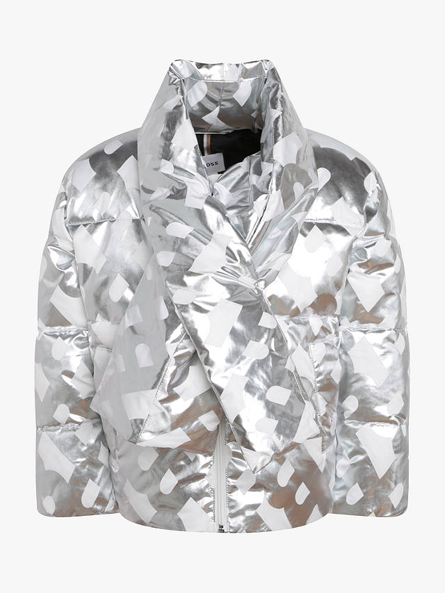 HUGO BOSS Kids' Metallic Padded Scarf Neck Jacket, Off White