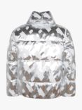BOSS Kids' Metallic Padded Scarf Neck Jacket, Off White