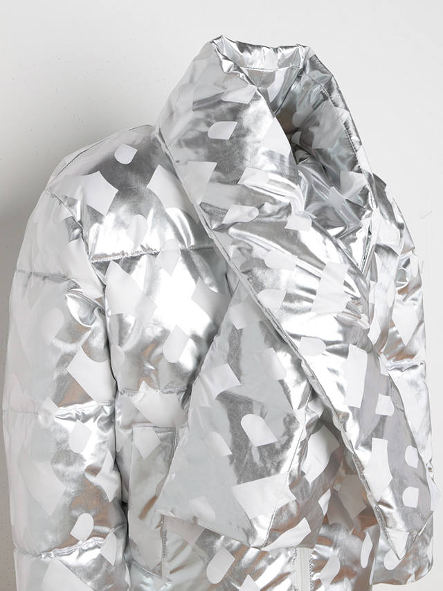 HUGO BOSS Kids' Metallic Padded Scarf Neck Jacket, Off White
