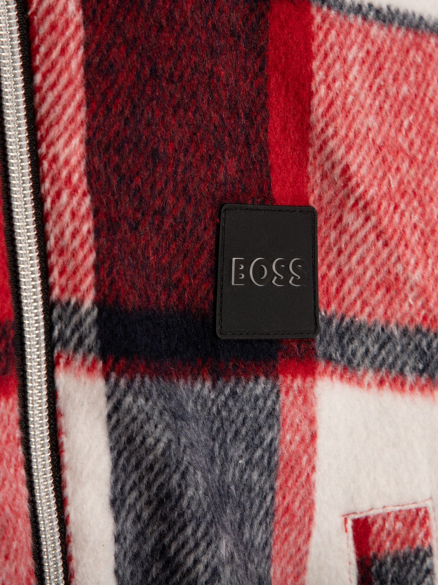 Buy HUGO BOSS Kids' Check Varsity Jacket, Red Crimson Online at johnlewis.com