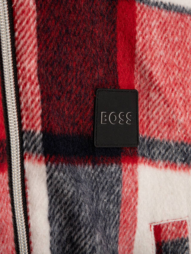 HUGO BOSS Kids' Check Varsity Jacket, Red Crimson