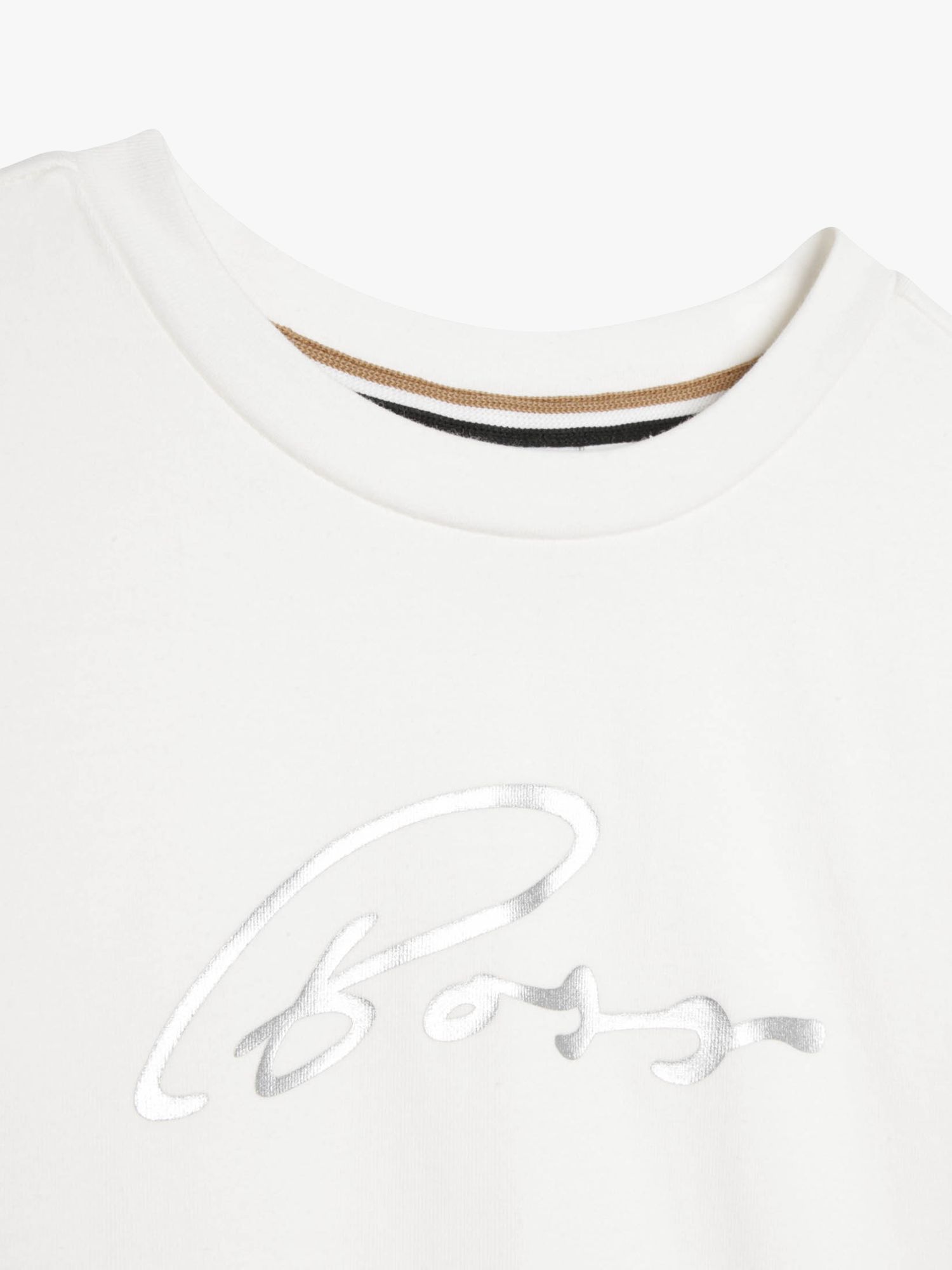 BOSS Kids' Script Logo Long Sleeve T-Shirt, White, 5 years