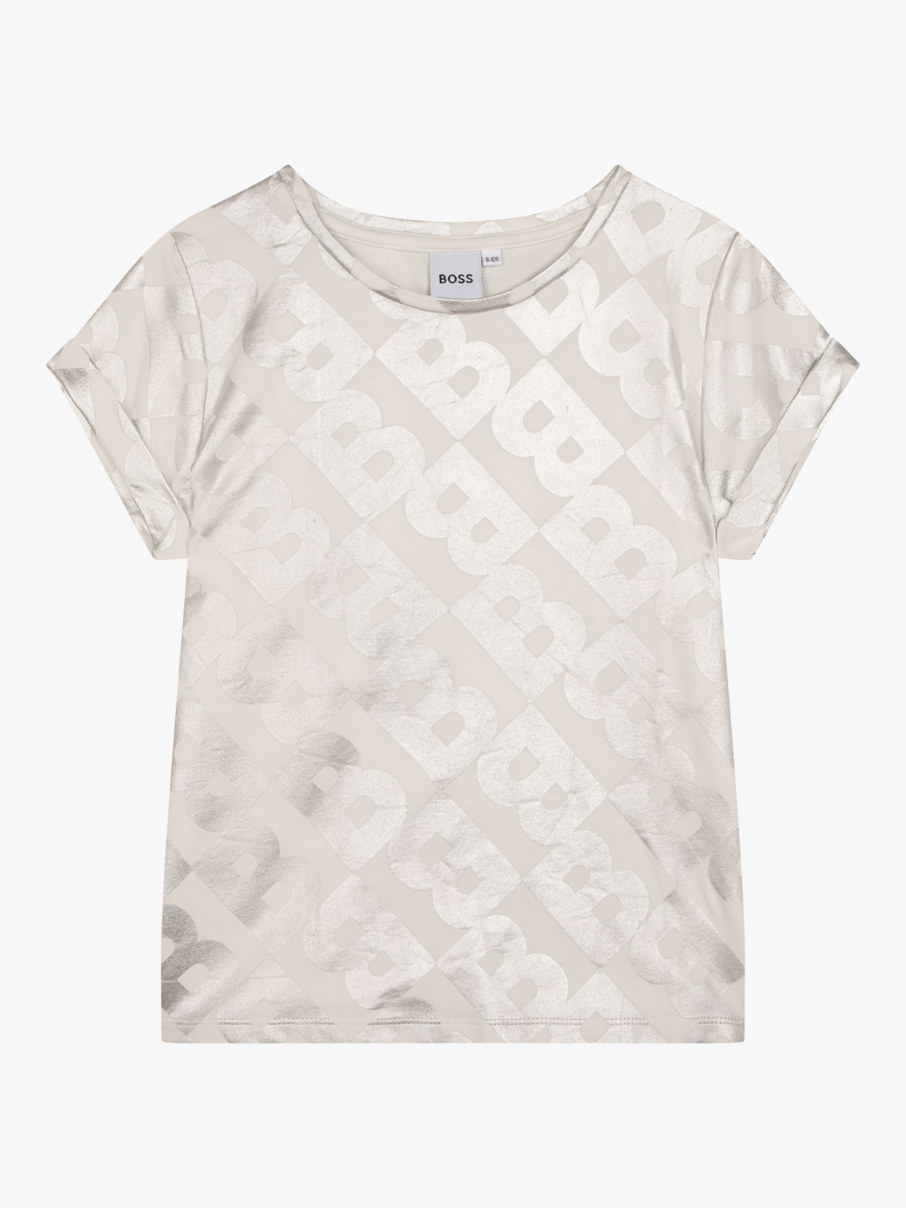 BOSS Kids' Metallic Monogram Logo T-Shirt, White, 4 years