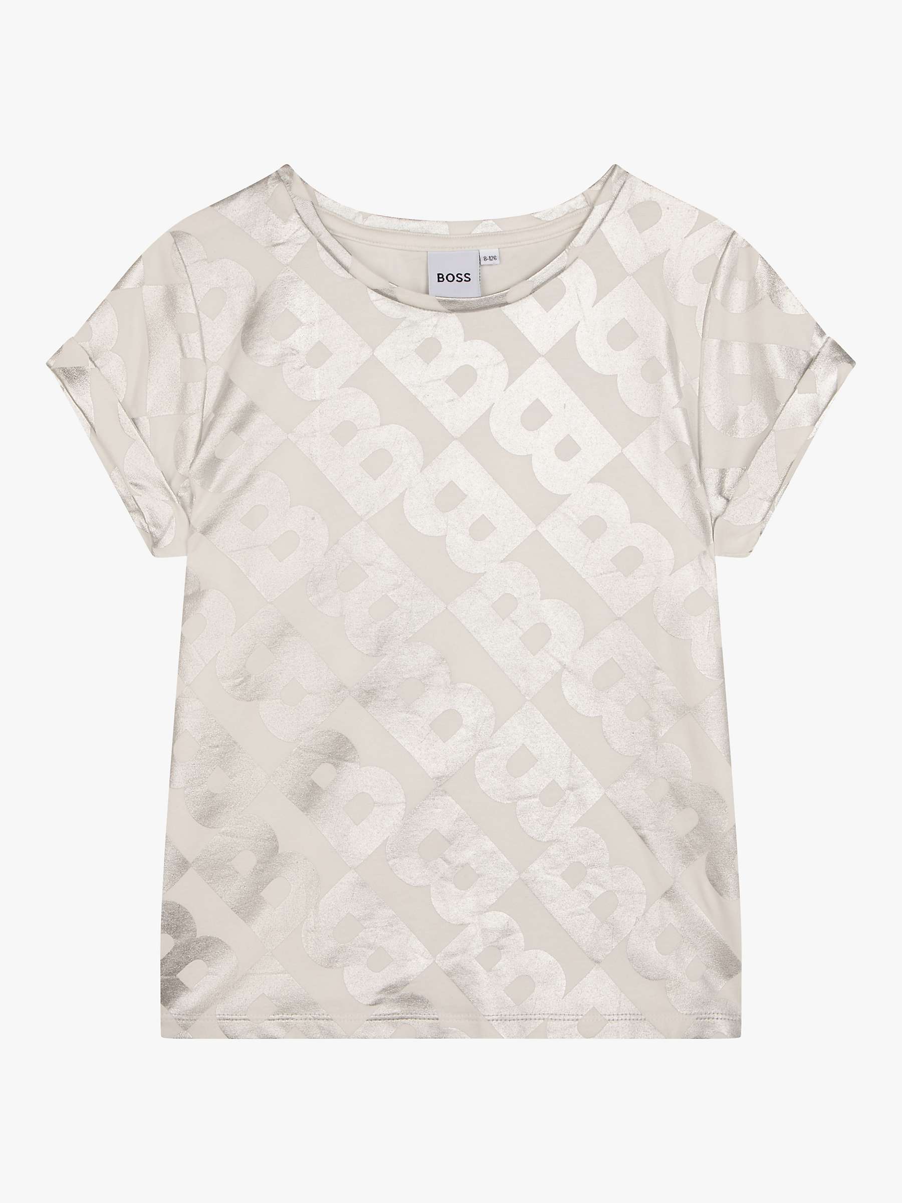 Buy HUGO BOSS Kids' Metallic Monogram Logo T-Shirt, White Online at johnlewis.com