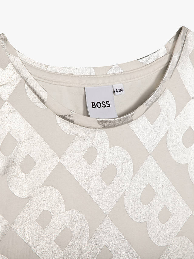 HUGO BOSS Kids' Metallic Monogram Logo T-Shirt, White