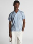 Reiss Lebon Striped Short Sleeve Shirt, White/Soft Blue