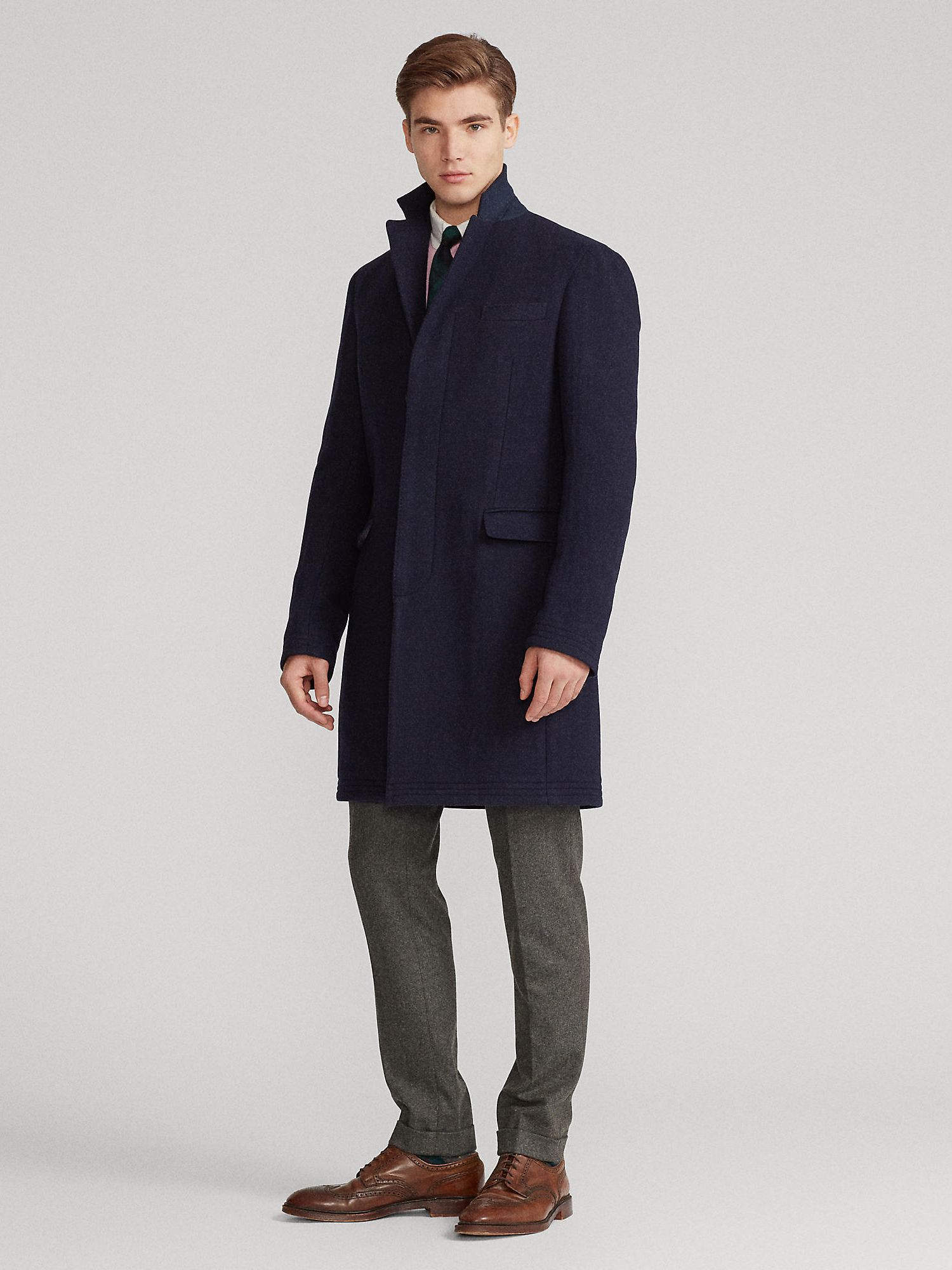 Polo Ralph Lauren Paddock Wool Blend Tailored Coat, Navy/Blackwatch