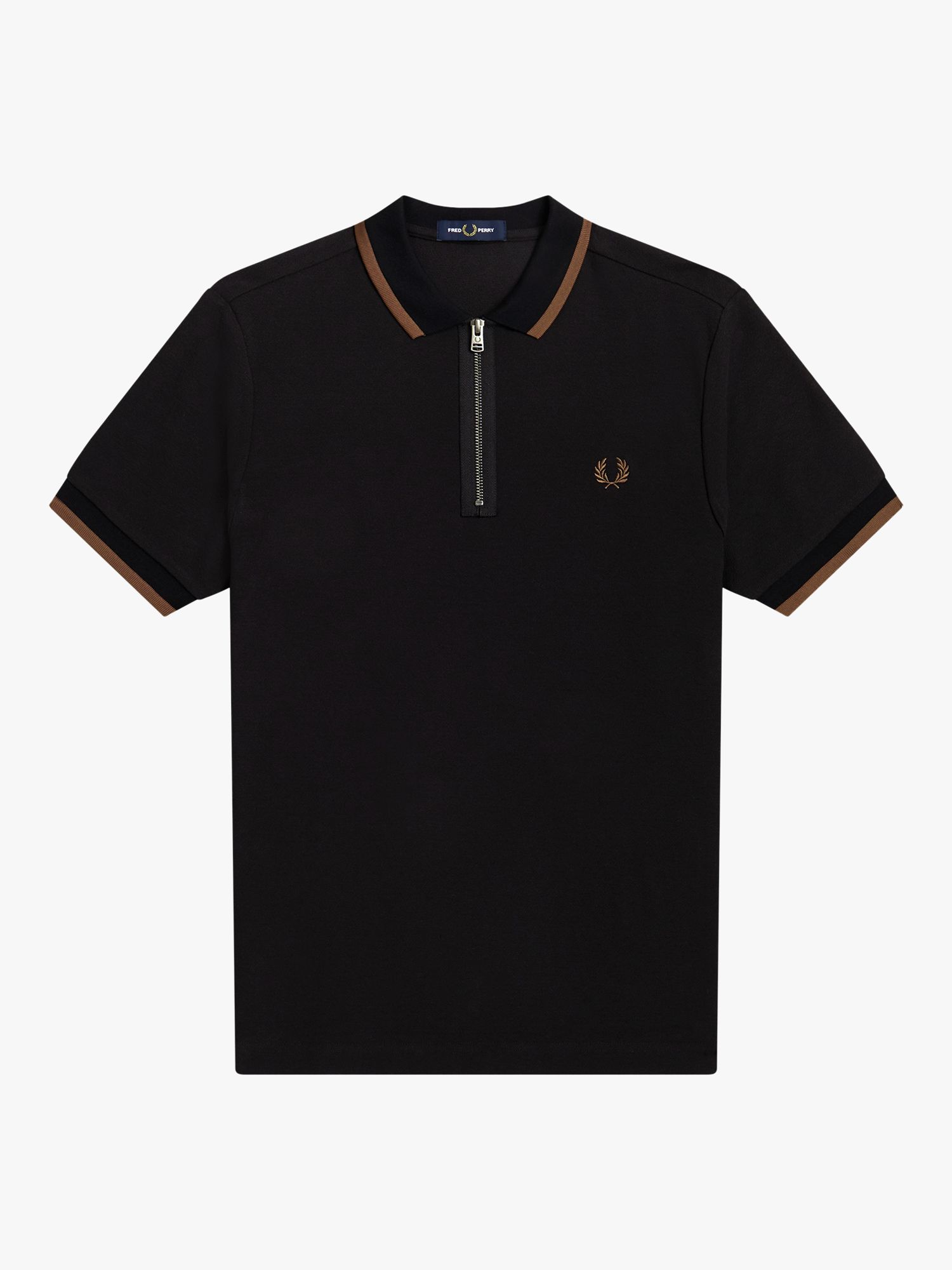 Fred Perry Half Zip Polo Top, 102 Black at John Lewis & Partners
