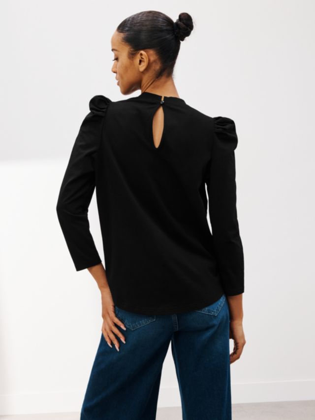 AND/OR Nona Plain Ruffle Sleeve Jersey Top, Black, 6