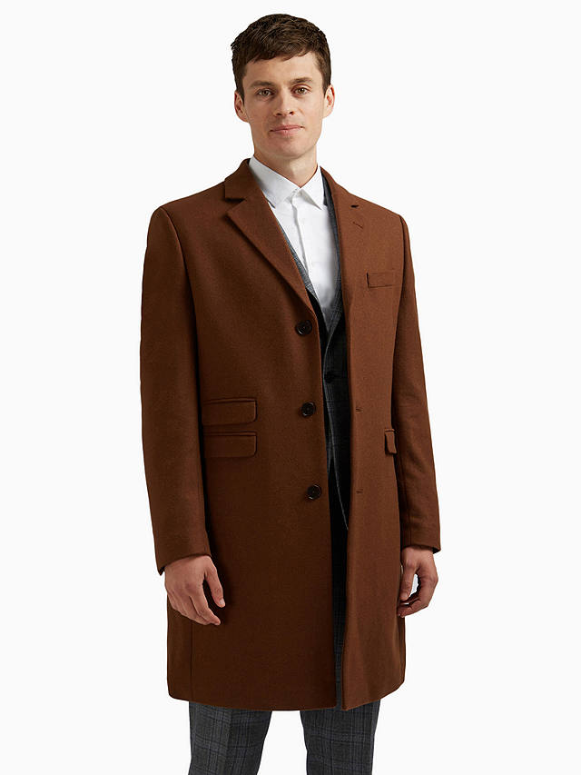 Ted Baker Wool Blend Overcoat, Dark Tan at John Lewis & Partners