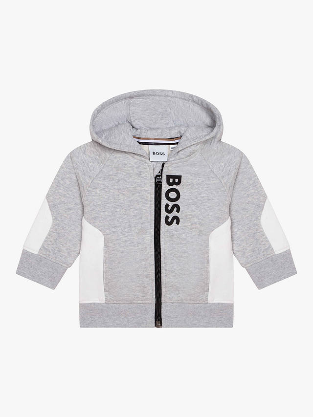 HUGO BOSS Baby Fleece Side Panel Hoodie, Light Grey