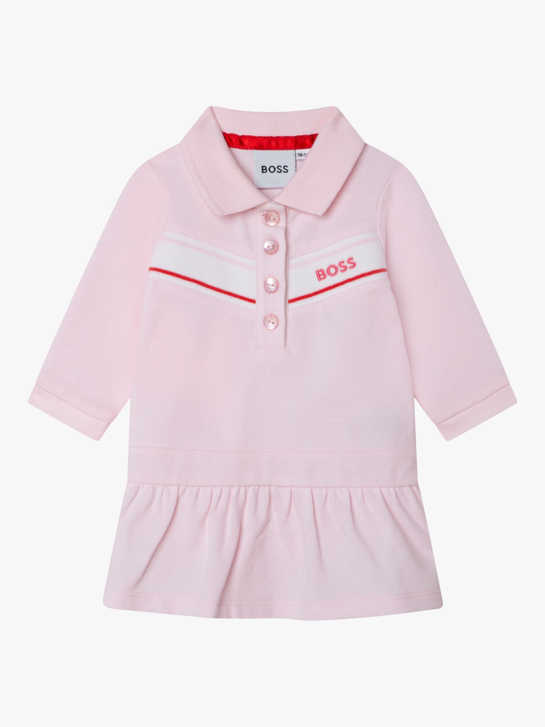 HUGO BOSS Baby Polo Logo Long Sleeve Jersey Dress, Light Pink