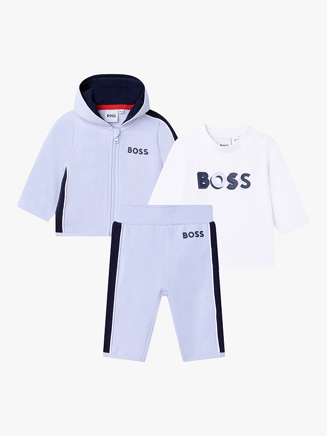 HUGO BOSS Kids' Hoodie, Joggers And T-Shirt Set, Light Blue 