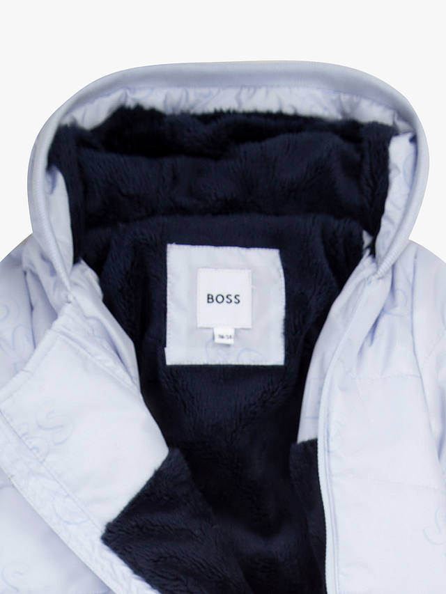 HUGO BOSS Baby Logo Double Zip Snowsuit, Light Blue