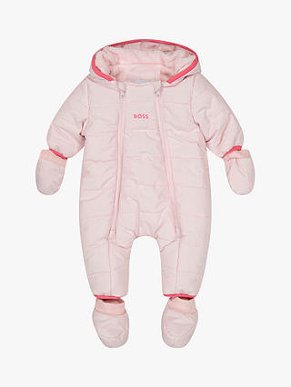 HUGO BOSS Baby Logo Double Zip Snowsuit, Pink