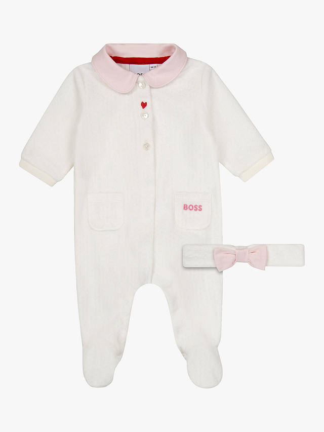 HUGO BOSS Baby Sleepsuit And Headband Set, Off White