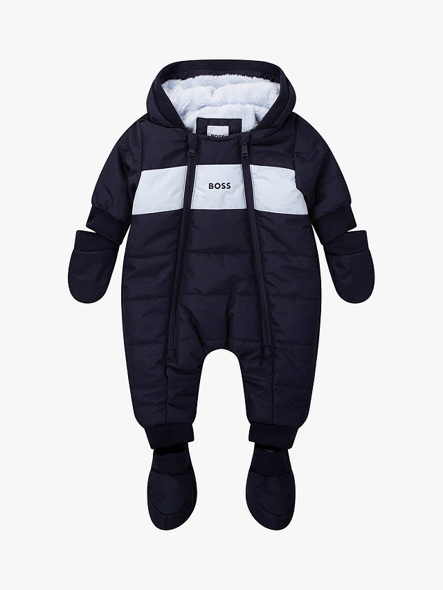 HUGO BOSS Baby Colour Block Double Zip Snowsuit, Navy