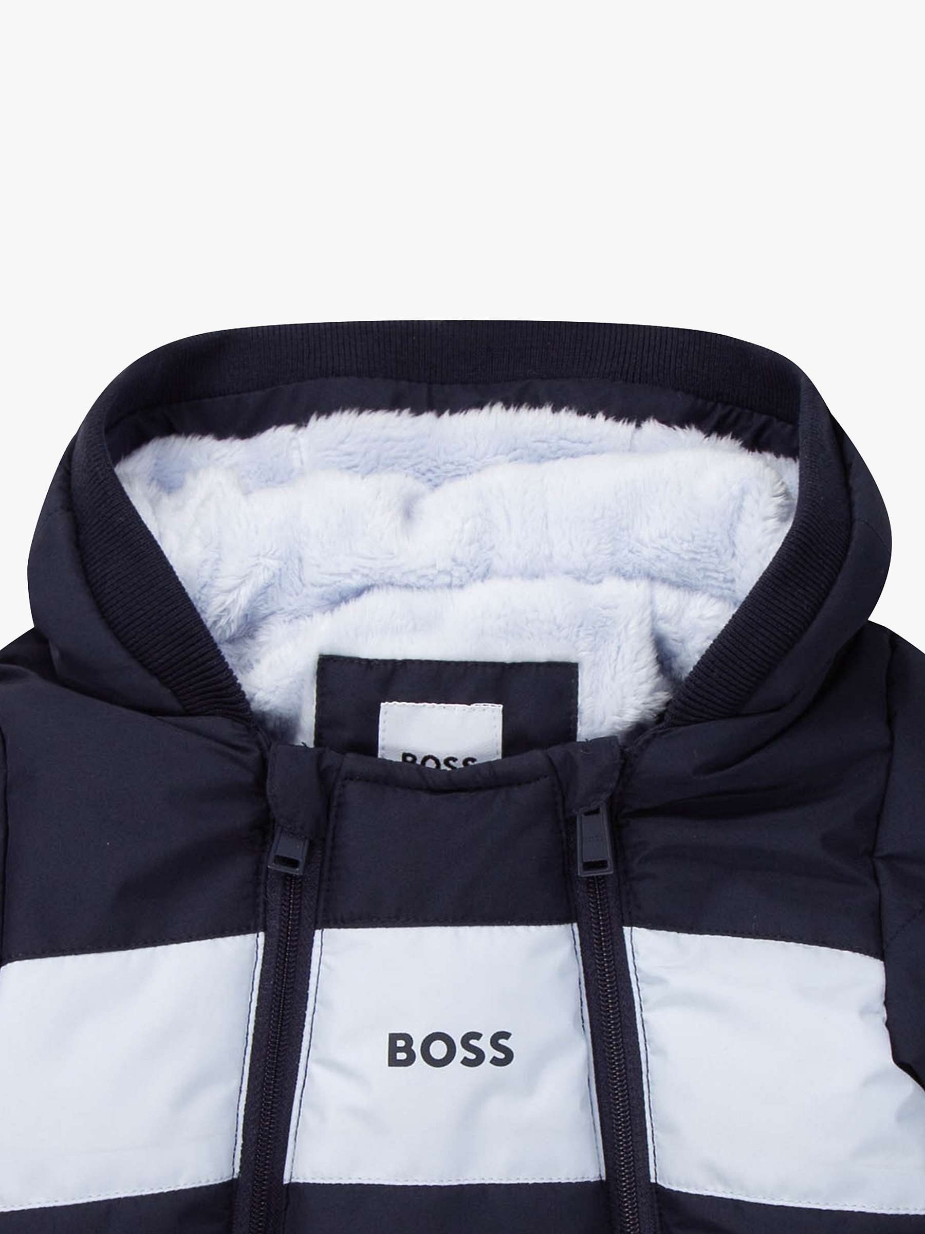 Buy HUGO BOSS Baby Colour Block Double Zip Snowsuit, Navy Online at johnlewis.com