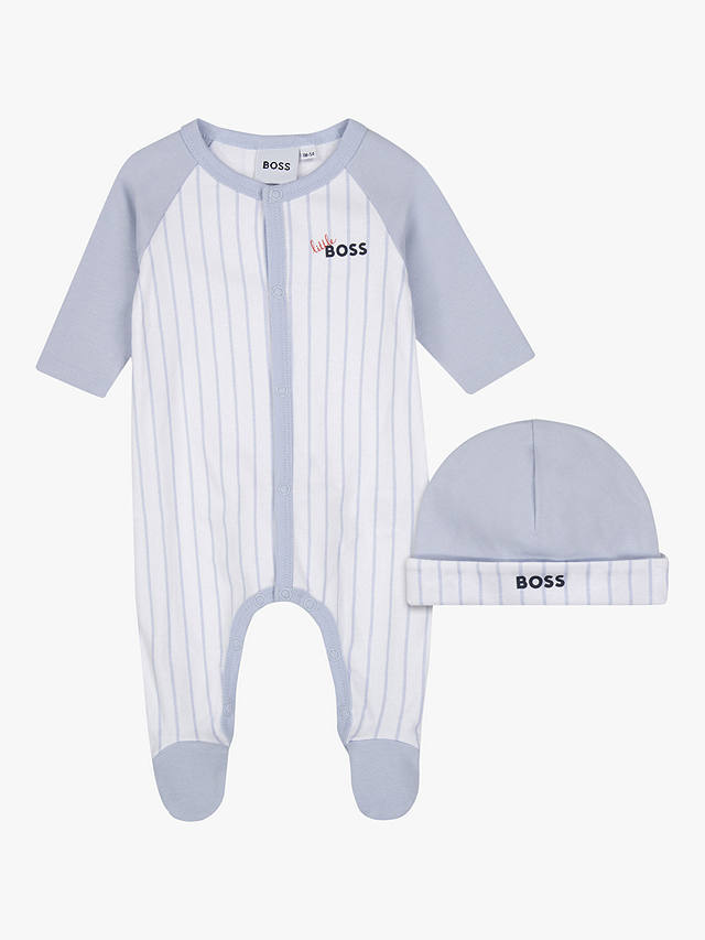 HUGO BOSS Baby Sleepsuit And Hat Set, Light Blue