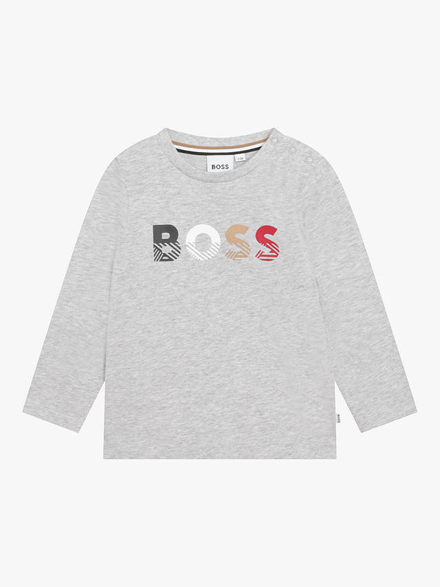 HUGO BOSS Baby Hatched Logo Long Sleeve Jersey Top, Light Grey