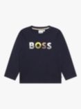 HUGO BOSS Baby Stripe Logo Long Sleeve Jersey Top, Navy