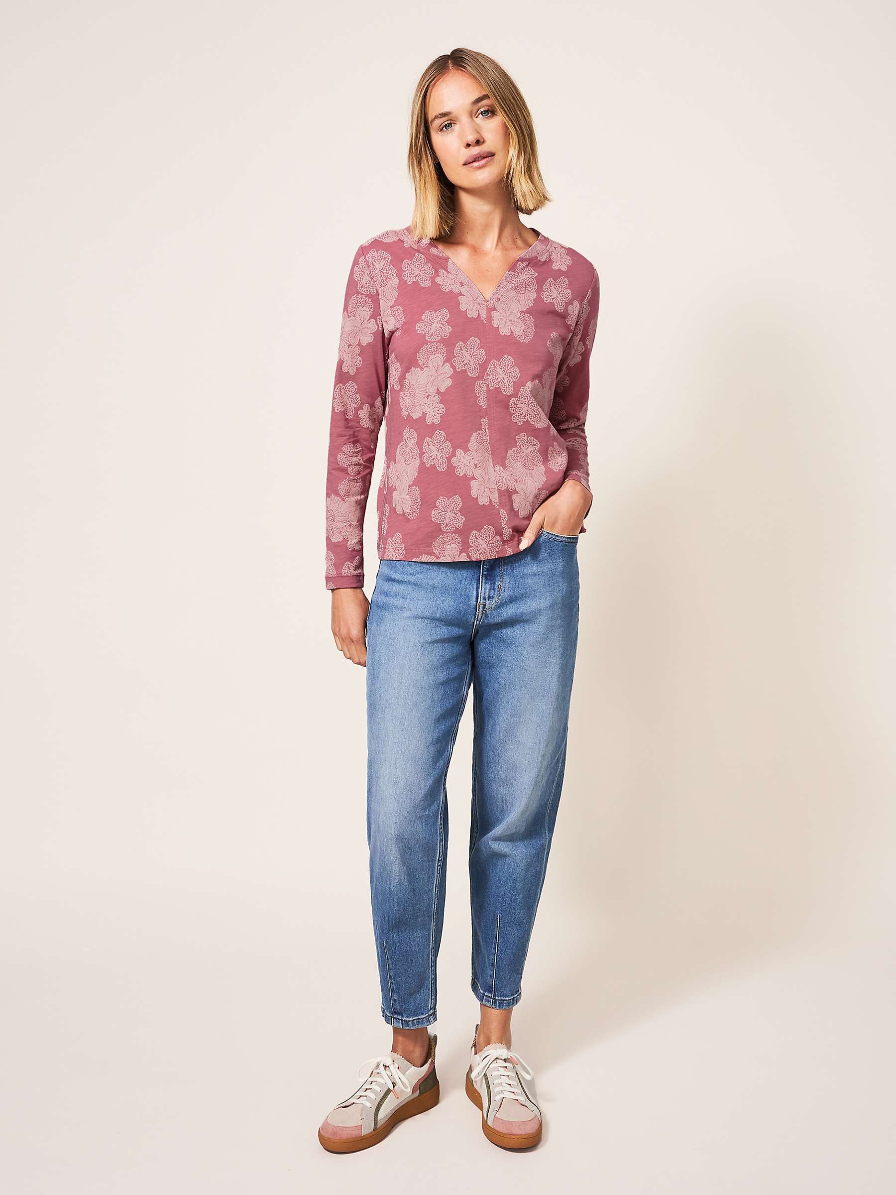 violencia Con Complejo White Stuff Nelly Cotton Long Sleeve T-Shirt, Pink/Multi at John Lewis &  Partners